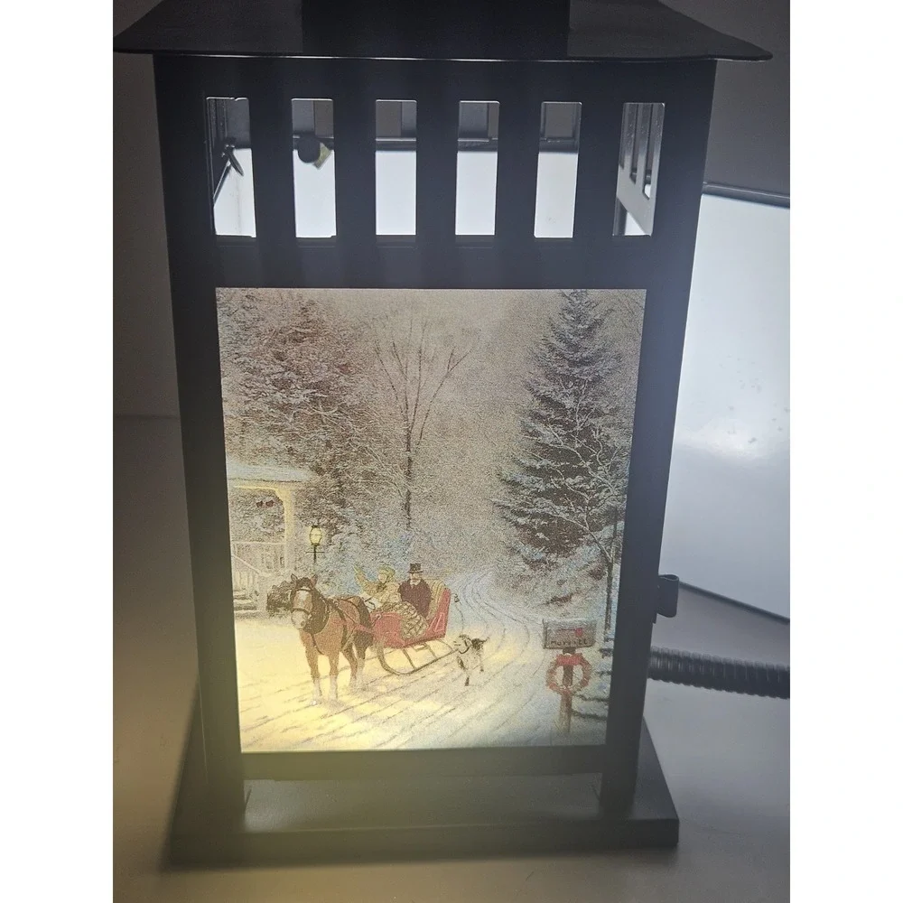 Thomas Kinkade Christmas Lantern Holiday Decor Black Metal Glass NWT 9.5in
